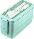 Iteryn Bento Box Lunch Box, 3-In-1 Compartment Containers - Wheat Straw, Leakproof Stackable Bento Lunch Box Meal Prep