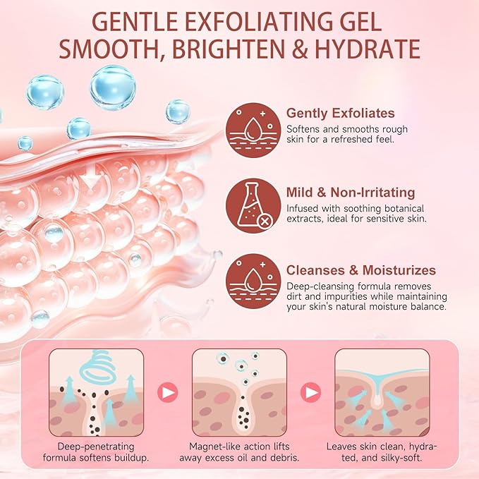 Gentle Purifying Exfoliating Gel for improving Skin Tone & Texture, Deas Skin Cells/Pore Dirt/Excess Sebum/Impurities Remover, Hydration, Natural Formula, 1.76 Oz/50 G