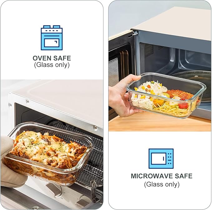 10 Pack Glass Food Storage Containers, Meal Prep Containers with Lids, Airtight Glass Lunch Boxes, Freezer, Oven, and Microwave Safe, Pink