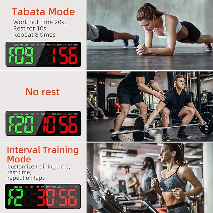 Gym Timer, 16.5" Large Digital Wall Clock for Gym Interval Workout, Remote Control LED Digital Timer for Home Decor, Living Room, Office, Gym, Classroom