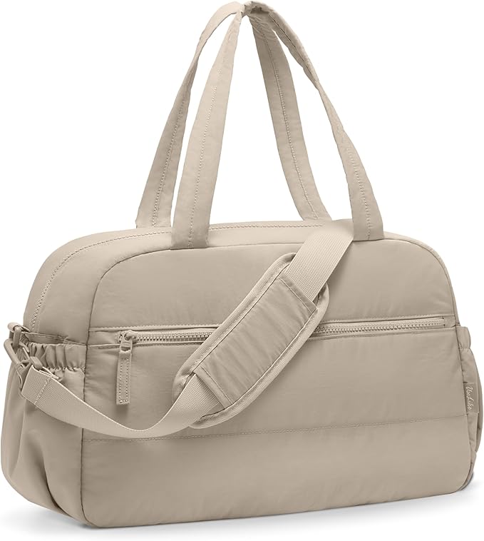 Gym Bag for Women, Travel Duffle Bags with Wet Pocket, Lightweight Carry on Bag Overnight Weekender Duffel Bag, Water Resistant (Khaki Ash)