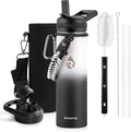 Insulated Water Bottle 20 oz, Triple Wall Vacuum Stainless Steel (Cold for 48 Hrs), Leak Proof & Non-BPA, Kids Water Bottle Jug for School with Straw Spout Lids, Ombre: White/Black