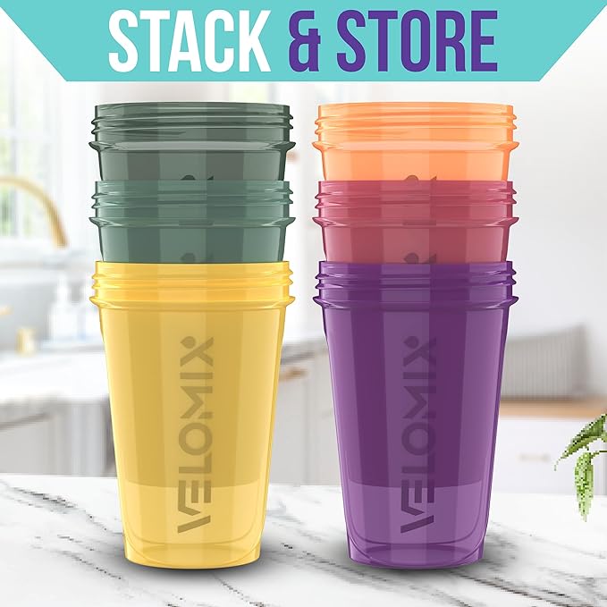 '-6 PACK- 20 OZ Protein Shaker Bottles for Protein Mixes, Shaker Cups for Protein Shakes, Small Shaker Bottle Pack, Shaker Cup, Shakers for protein Shakes (Nature Tones - 6 Pack)
