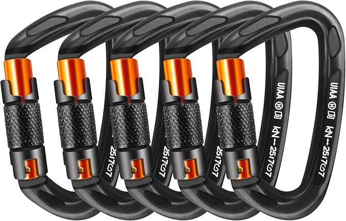 Climbing Carabiner Clips 25kN Auto Locking Carabiner, Professional Heavy Duty Large Locking Carabiner Clips for Rock/Ice Climbing Rappelling Rescue Swing etc, D Shaped, Large Size