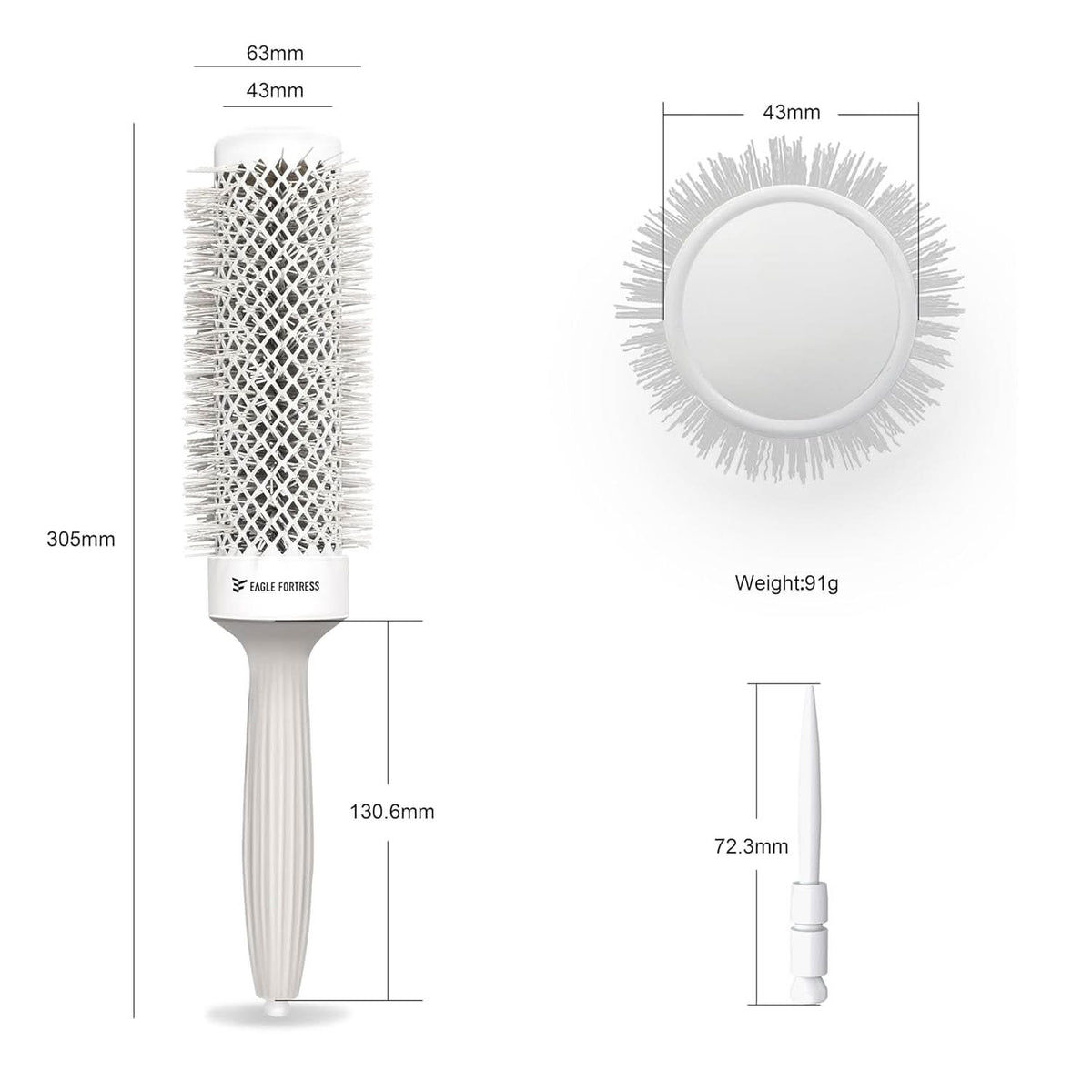 Eagle Fortress XL Ceramic + Ionic Round Hair Brush 1.69 in - Grey