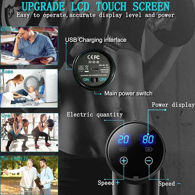 Massage Gun Deep Tissue,Percussion Back Massager Gun for Athletes Muscle Massage Gun for Pain Relief with 8 Massage Heads & 20 Speeds (Matte Black)