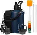 Insulated Water Bottle 64oz,Triple Wall Vacuum Stainless Steel(Dishwasher Safe),Leak Proof & Non-BPA,Flask Jug with Paracord Handle & Straw Spout Lids Sports