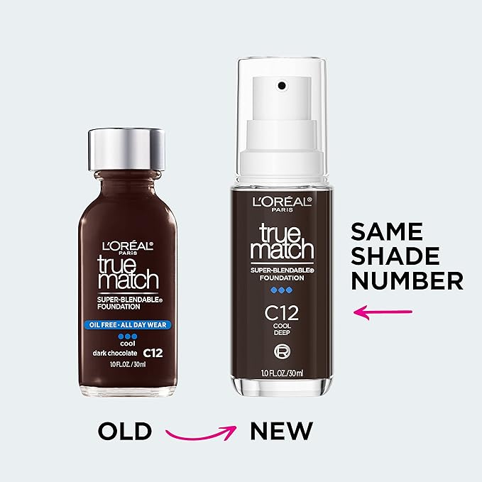 L'Oreal Paris True Match Super-Blendable Foundation, Medium Coverage Liquid Foundation Makeup, C12, Deep, 1 Fl Oz