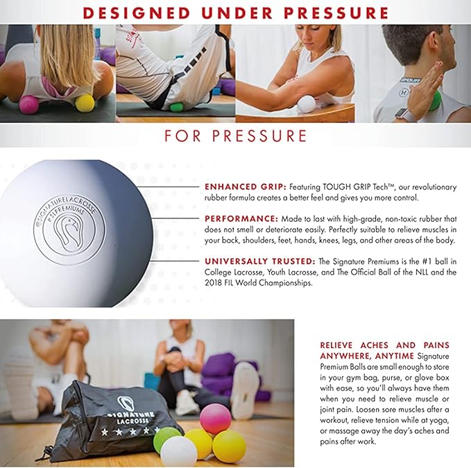Signature Lacrosse Ball Set - Packs of 2, 4, 8, 12, and 120 - No Chemical Smell Massage Balls, Myofascial Release Tools, Back Roller, Muscle Knot Remover