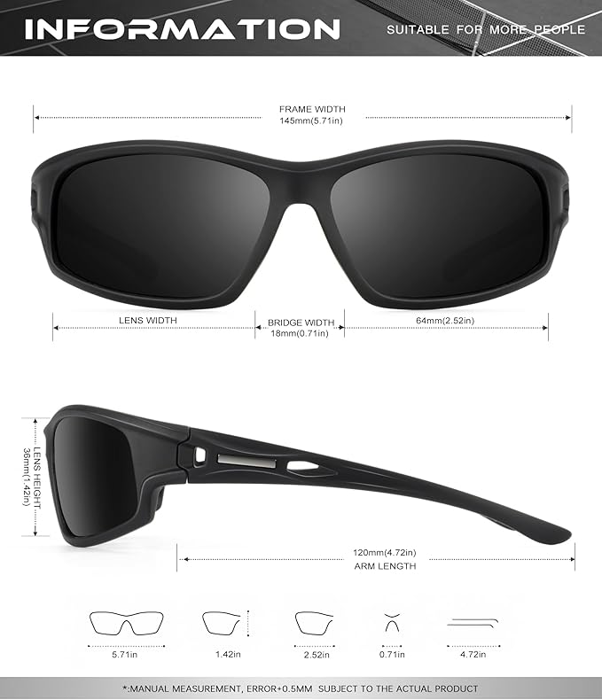 Polarized Sunglasses Men, Sports Sun Glasses Womens UV400 Protection for Fishing Running Driving