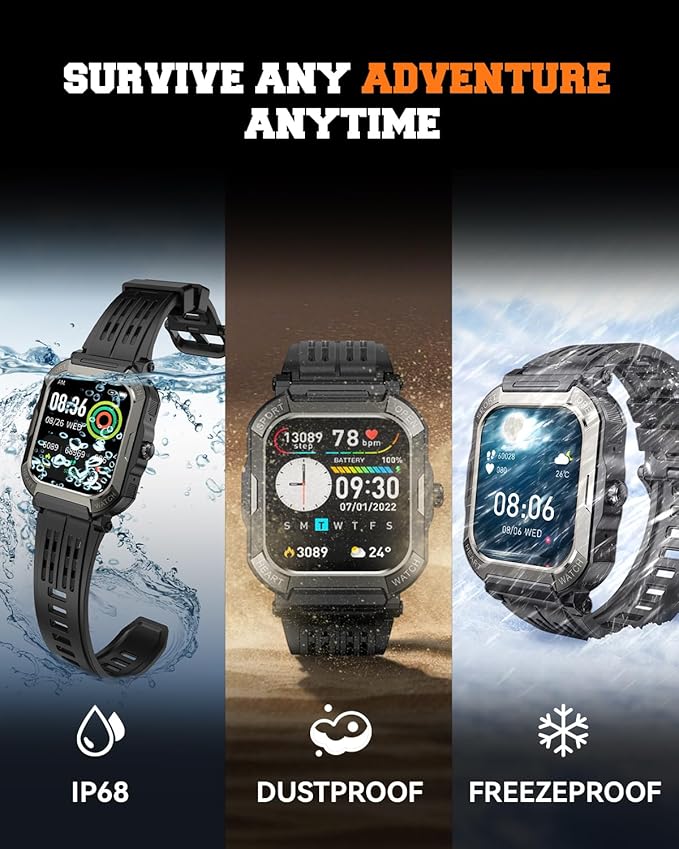 Military Smart Watches for Men (Answer/Make Calls),1.91'' Fitness Smart Watch for Android and iPhone,IP68 Waterproof Fitness Tracker with Step Counter/Sleep Monitor/110+ Sport Modes,Smartwatch for Men