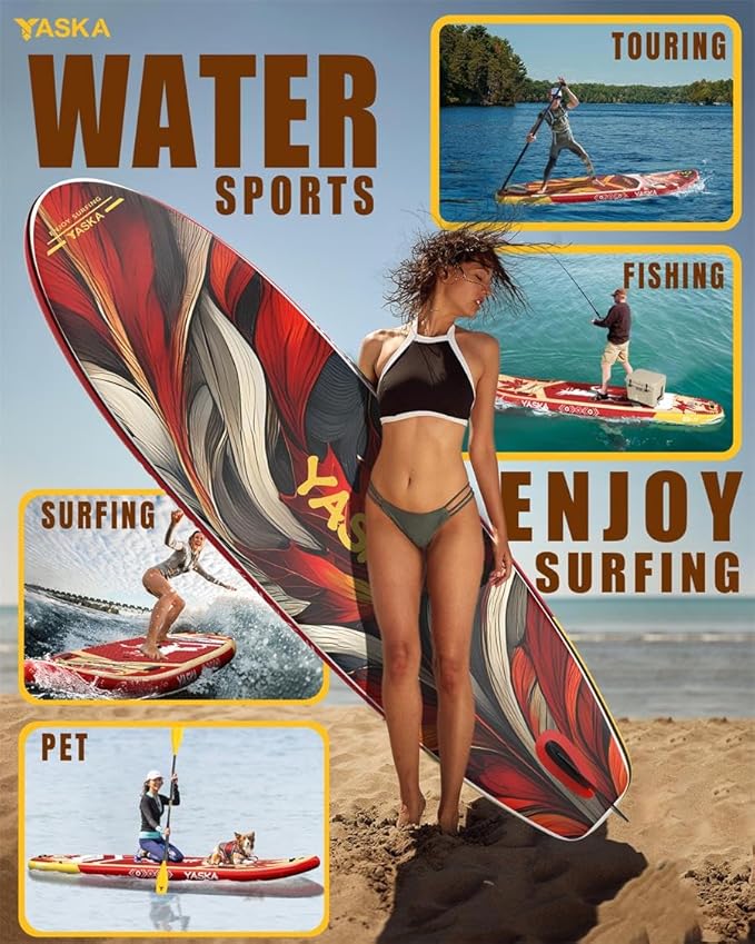 YASKA Inflatable Stand Up Paddle Board - 11ft Extra Wide Paddleboard with Premium SUP Board Accessories,Camera Mount,Non-Slip EVA Deck,5 Handles,Youth/Adult