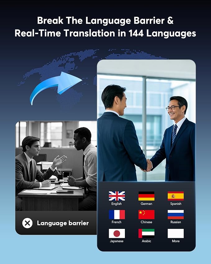 EUQQ AI Language Translation Earbuds, Bluetooth 5.4 Headphones Translator for 144 Languages & Accents