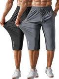 Men's Capri Pants 3/4 Joggers Gym/Workout/Hiking Below Knee Long Shorts Lightweight Quick Dry with Zipper Pockets