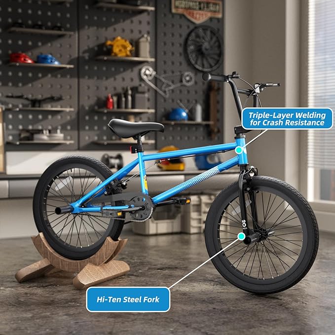 67i Boys BMX Bike 18/20 Inch Ages 8-12 Kids Bicycle with Front Rear U Brake Adjustable Seat Iron Fork 2.09" Wide Tires