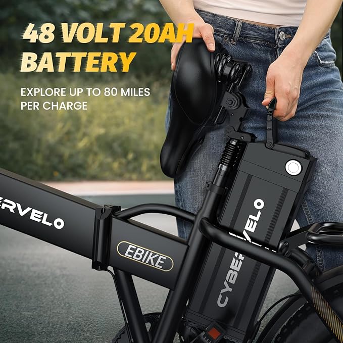 DriftGod Folding Electric Bike for Adults – 1000W Motor, 20"x3" Fat Tire, 48V Removable Battery, All-Terrain E-Bike with 7-Speed, Front Suspension – Powerful Foldable Ebike for Commuter