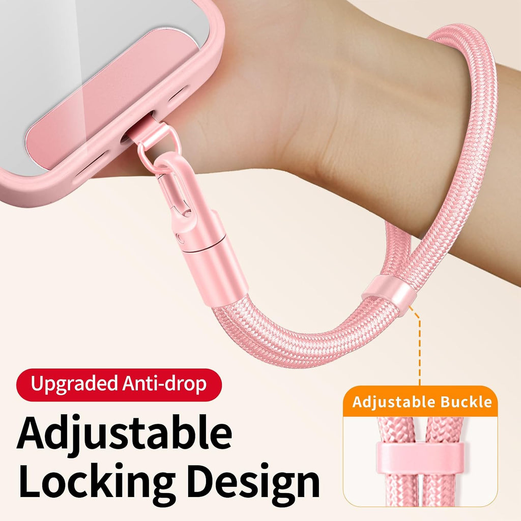 saxsion Lanyard for Phone, Self-Locking Phone Wrist Strap with 0.4mm Ultra-Thin Clip & 360° Hook, Anti-Drop Strap (Pink)