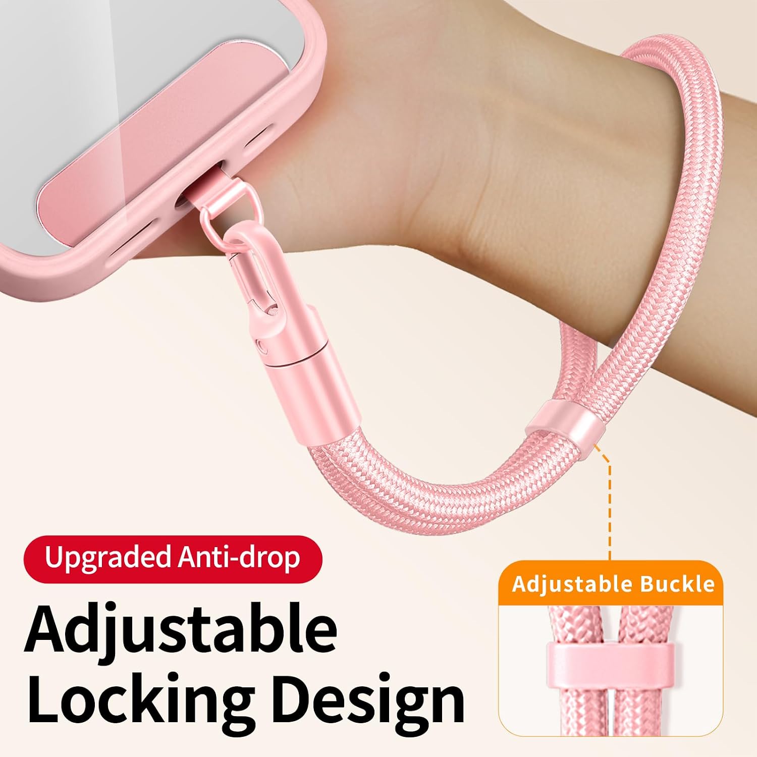 saxsion Lanyard for Phone, Self-Locking Phone Wrist Strap with 0.4mm Ultra-Thin Clip & 360° Hook, Anti-Drop Strap (Pink)