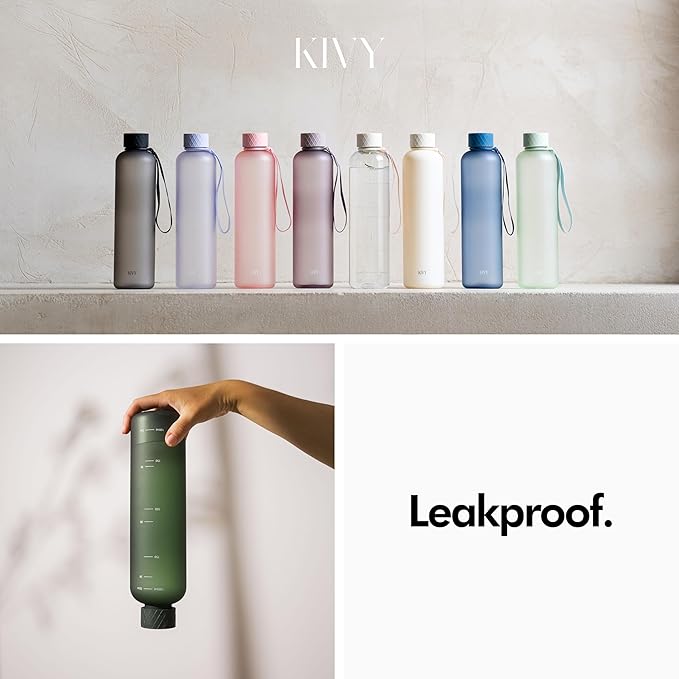 KIVY Slim Water Bottle 32oz [Lightweight & Shatterproof] Fits Backpack & Cupholder for Travel, Sports, School, Gym - Black water bottle no straw - Mens water bottle screw top - Dishwasher Safe