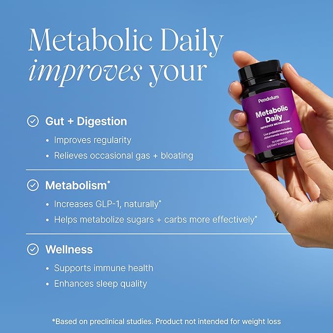 Pendulum Metabolic Daily - Multi-Strain Probiotic with Akkermansia muciniphila to Support Metabolism and Sustain Energy Levels - for Women and Men - 90 Capsules (1 Pack)