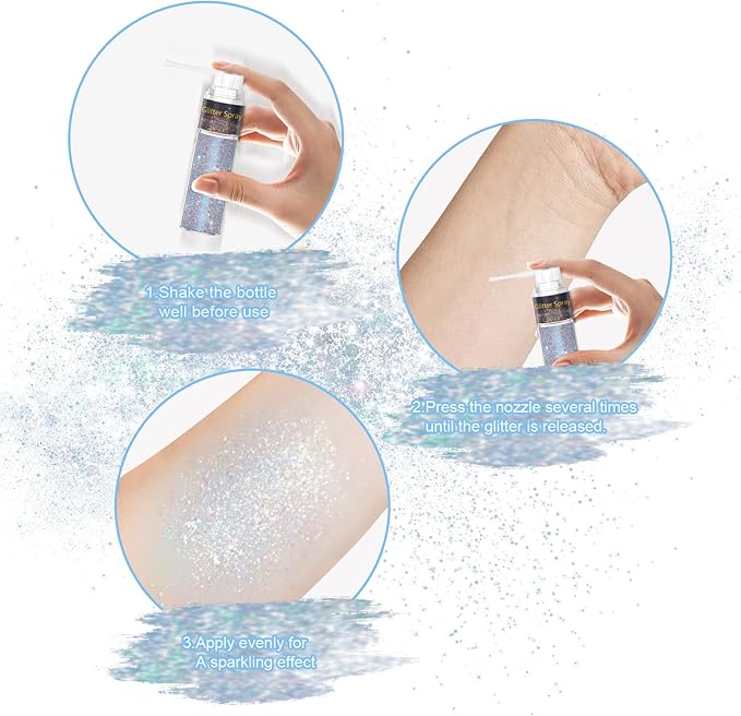 Hair and Body Glitter Spray, 1PC Glint-Rainbow Hair Glitter Extra Fine Face Shimmer Powder for Clothes, Festival Loose Sparkle Powder for Rave Clothes Nail Art Easter Halloween Crafts (Glint-Rainbow)