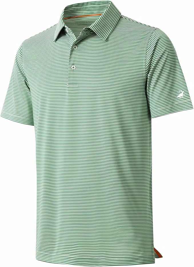 Mens Golf Shirt Moisture Wicking Dry Fit Performance Sport Short Sleeve Striped Golf Polo Shirts for Men