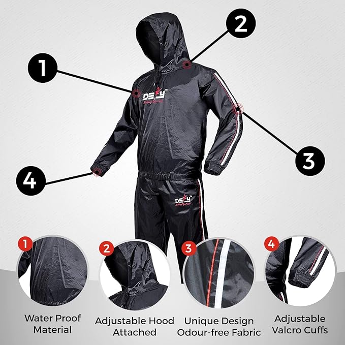 DEFY Heavy Duty Sauna Suit for Weight Loss Full Body Wrap Hoodie Men Women Anti-Rip Sweat suit Gym Workout Exercise Gear