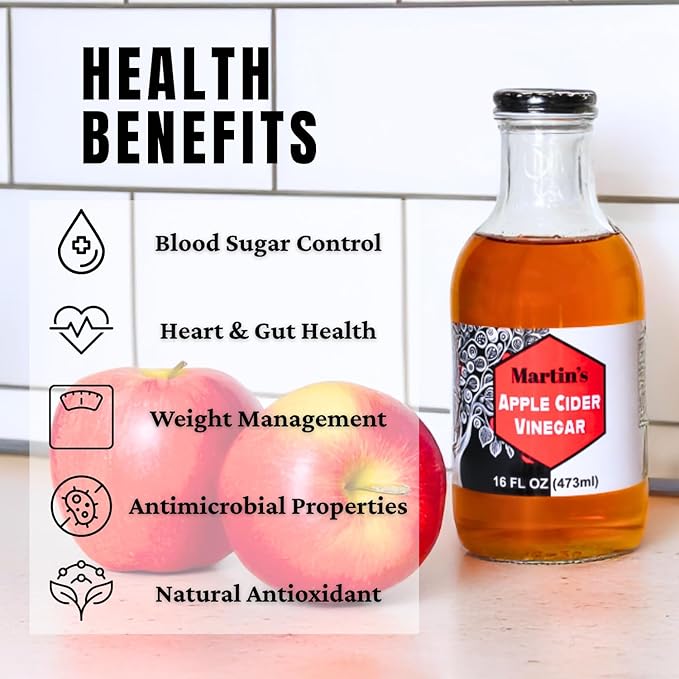 Slide Ridge Martin's Honey Apple Cider Vinegar | Crispy & Sweet | Wellness, Kitchen, & Household Staple | 16 oz (Pack of 1)