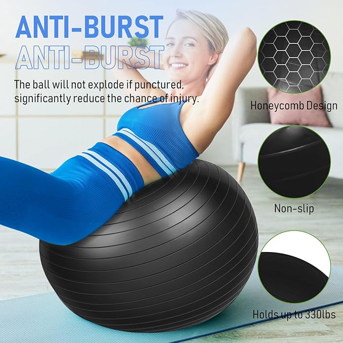 Leyndo 2 Pcs Yoga Ball Exercise Ball Large 26 Inch Exercise Anti Burst Birthing Fitness Ball with Pump, 26 Inches/ 65 cm for Improved Posture, Balance, Yoga, Pilates, Training