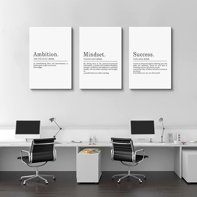 Inspirierendes Leinwandbild – Ephany Art – Mindset Zitate Drucke, motivierende Wandkunst, Erfolg, gerahmtes Unternehmer-Poster, positive Zitate, Arbeitsplatz (L-3 Stück, 40.6x61x3 Stück)
