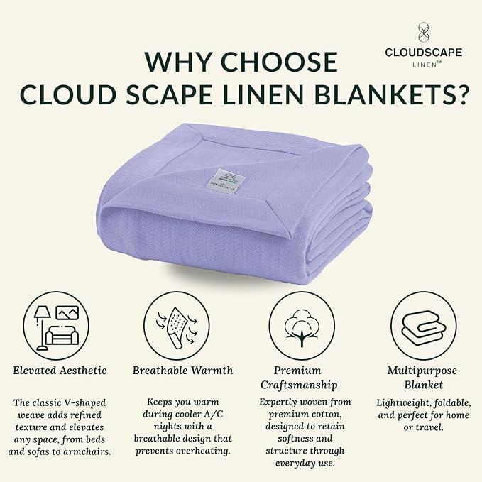 Herringbone Cotton Twin Blanket for Couch, Bed,Sofa, Home Decor, Soft, Lightweight, All-Season Bed Blanket, 68 x92, Lavender Blue