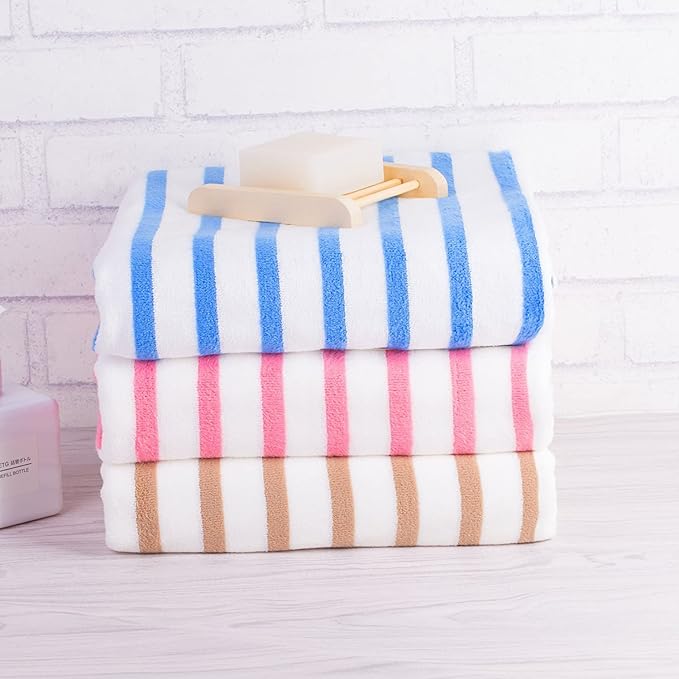 JML Microfiber Towels, Bath Towel Sets (4 Pack, 27" x 55") - Extra Absorbent, Fast Drying, Multipurpose for Bath, Swimming, Fitness, Sports, Yoga,Stripe Blue