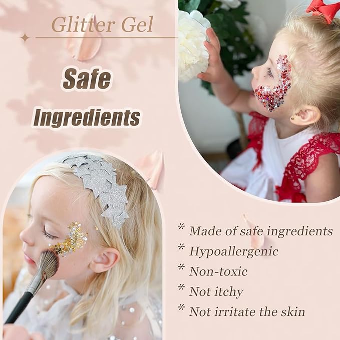Face Body Glitter, Hair Glitter Sparkles Chunky Face Glitter Gel for Girls Makeup Singer Concerts Mermaid Festival Sequins Face Paint (3pc Purple)