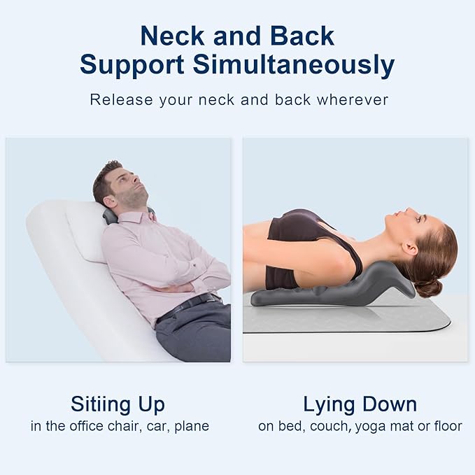 Neck and Shoulder Relaxer with Upper Back Massage Point, Cervical Traction Device Neck Stretcher for TMJ Pain Relief and Cervical Spine Alignment Chiropractic Pillow (Grey)