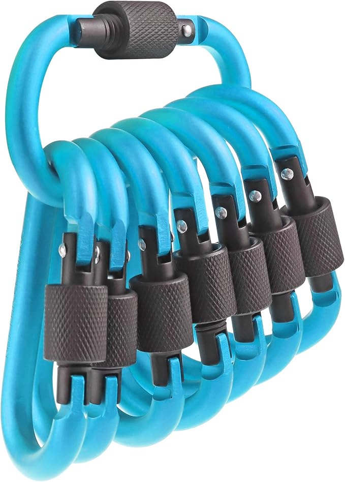 10 Pack Aluminum D Ring Key Rings Hiking Clips Locking Carabiner for Hiking Camping Fishing and Outdoor Use，Clips with Screw Gate Multicolored