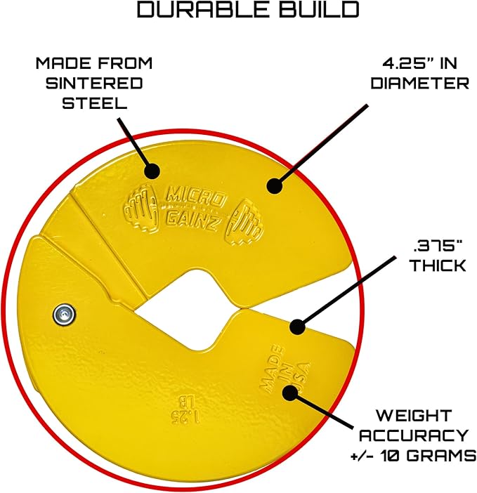 Micro Gainz Dumbbell Fractional 1.25lb Weight Plate, Ideal for Micro Loading, (Choose Color) 4 Piece Fractional Weight Plates, Designed for Dumbbell Training, Made In USA