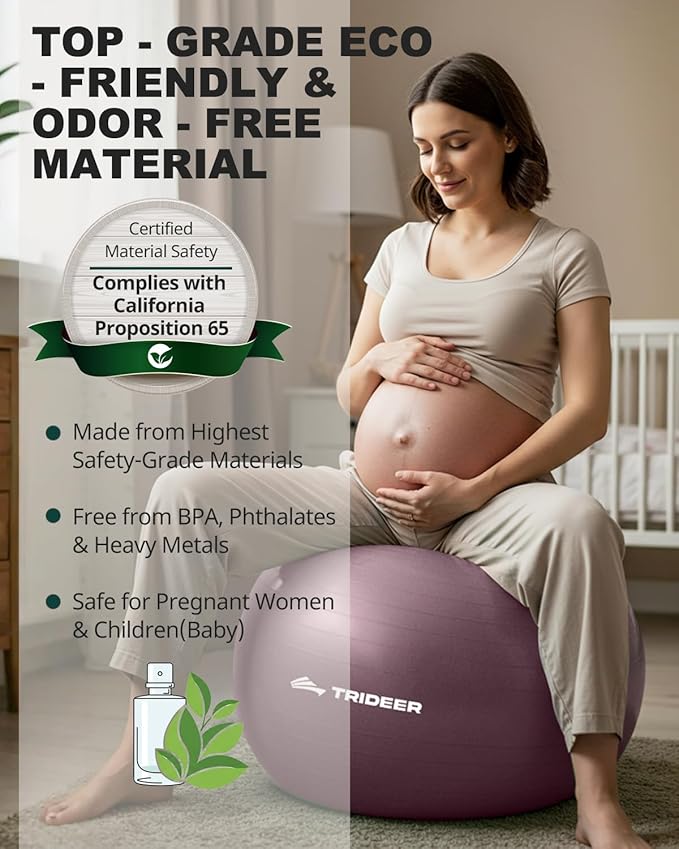 Trideer Yoga Ball – Anti-Burst Exercise Ball for Pregnancy, Office, Birthing, Stretching & Core Workout – Home Gym & Therapy