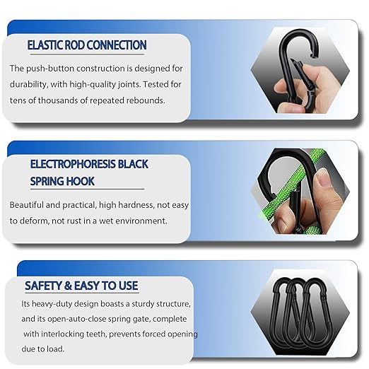 200PCS M6 Black Carabiner Clip,2.36Inch Bulk Snap Hook Quick Link Small Carabiner Clips,Spring Link Buckle for Fishing Camping Hammock Dog Leashes-270LBS Holding Capacity