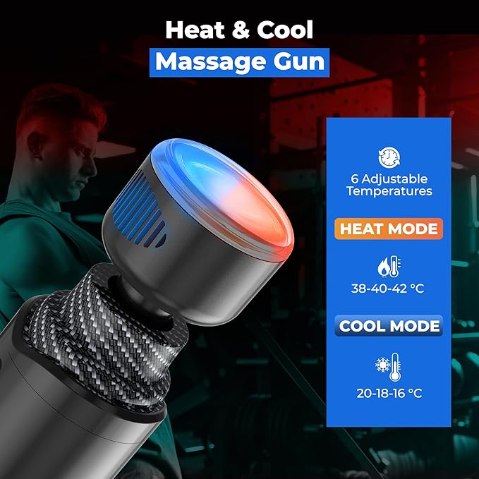 Massage Gun Deep Tissue with Heat and Cold Head, 6 Temperatures, 20 Levels & 10 Heads, Handheld Muscle Massager Gun with Carry Case, Portable Percussion Muscle Massager Gun (Black)