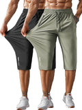 Men's Capri Pants 3/4 Joggers Gym/Workout/Hiking Below Knee Long Shorts Lightweight Quick Dry with Zipper Pockets