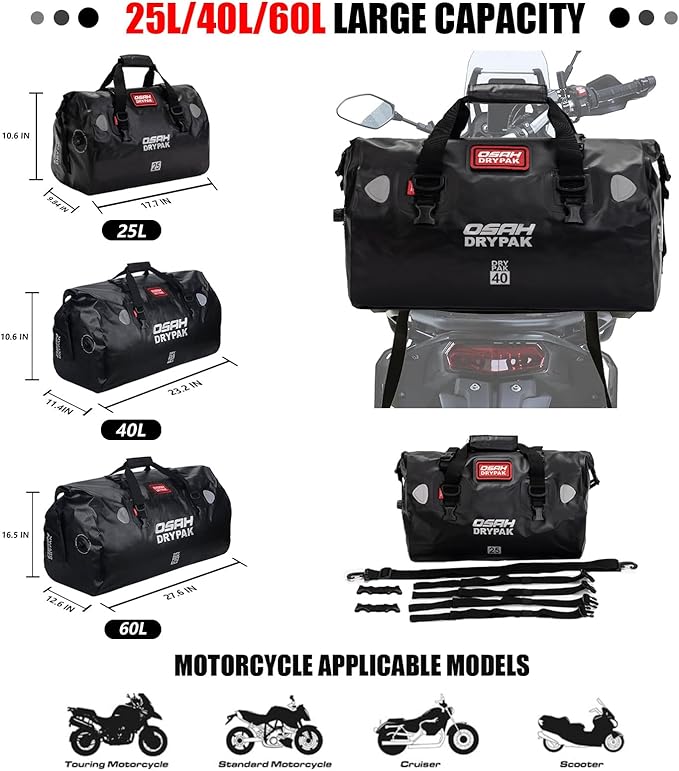 Waterproof Duffel& Luggage Bag - Motorcycle Dry Bag Tail Saddle Bags with Roll Top Closure,Large Storage Space,for Camping, Kayaking, Fishing & Traveling(Jungle, 60L)
