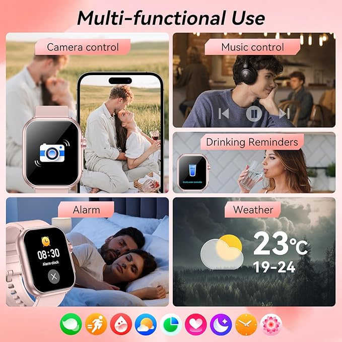 Smart Watch for Men Women, 1000mAh Battery 100-Day Standby Time, 1.85" HD Screen Fitness Tracker, 110+ Sport Modes, IP68 Waterproof, Heart Rate/Sleep Monitor, Fitness Watch for Android/iOS (Pink)