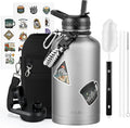 64 oz Insulated Water Bottle with Straw (Cold for 48 Hrs), Half Gallon Stainless Steel Triple Wall Vacuum Sports Water Jug, Leakproof Hydro Cup Flask with Straw Spout Lids & DIY Stickers
