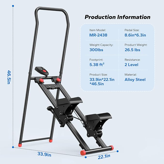 MERACH Stair Stepper for Home Gym Exercise, New Version Stairmaster for Full-Body Workout, Compact Folding Stair Climber with Extended Step Range, Adjustable Handlebar/Pedal