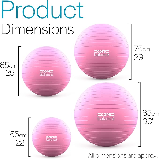 Exercise Ball for Workouts, Anti-Burst and Slip Resistant, Swiss Yoga Ball for Pregnancy, Stability, Fitness and Physical Therapy, 4 Sizes, with Pump