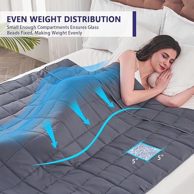 yescool Weighted Blanket for Adults (22 lbs, 60” x 80”, Grey) Cooling Heavy Blanket for Sleeping Perfect for 210-230 lbs, Queen Size Breathable Blanket with Premium Glass Bead, Machine Washable