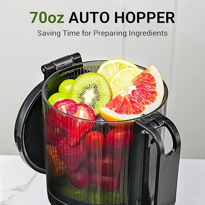 AMZCHEF Juicer Machines, 5.8" Extra Self-Feeding Cold Press Juicer for Whole Vegetable & Fruit, Juice Extractor Machine with Large Auger & Triple Strainers, Easy to Clean, High Juice Yield, Silver