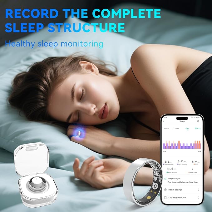 Smart Rings for Women Men,Fitness Tracker Ring,Heart Rate,Blood Oxygen,Blood Pressure,Step Tracker,Sleep Monitoring,No Subscription Fee,IP68 Waterproof Smart Ring for iphone&Android(Silver 12)