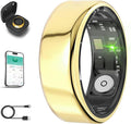 Smart Ring for Men Women with Black Charging Box, Bluetooth, Health Ring , IP68 Waterproof, Fitness Ring Tracks Heart Rate/Sleep/Steps/Sports Activities/Blood Oxygen,non-subscription app (Gold, 12)
