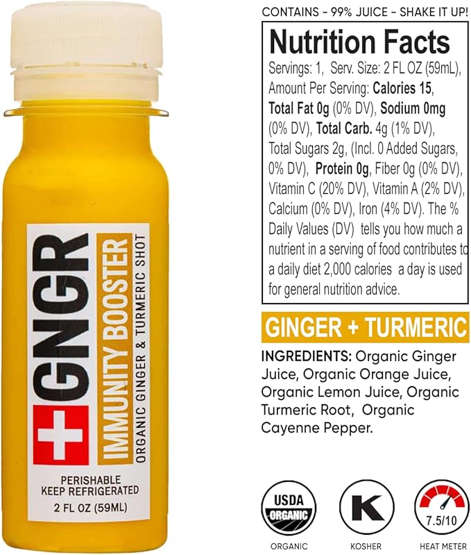'+GNGR Immunity Sampler Organic Ginger Wellness Shots - Premium Ginger Shots for All Natural Digestive Support and Immune Support - Cold Pressed Ginger Juice - Nothing Artificial (2 Oz, Pack of 12)